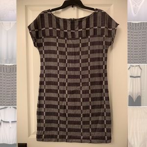 “Lou & Grey” Cotton Shift Dress, Black/Gray Check